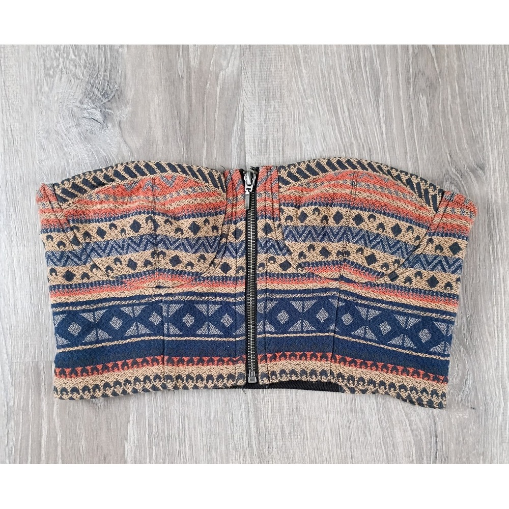 Forever 21 Tube Top Large Geometric Western Zip Wireless Smocked Tribal Festival